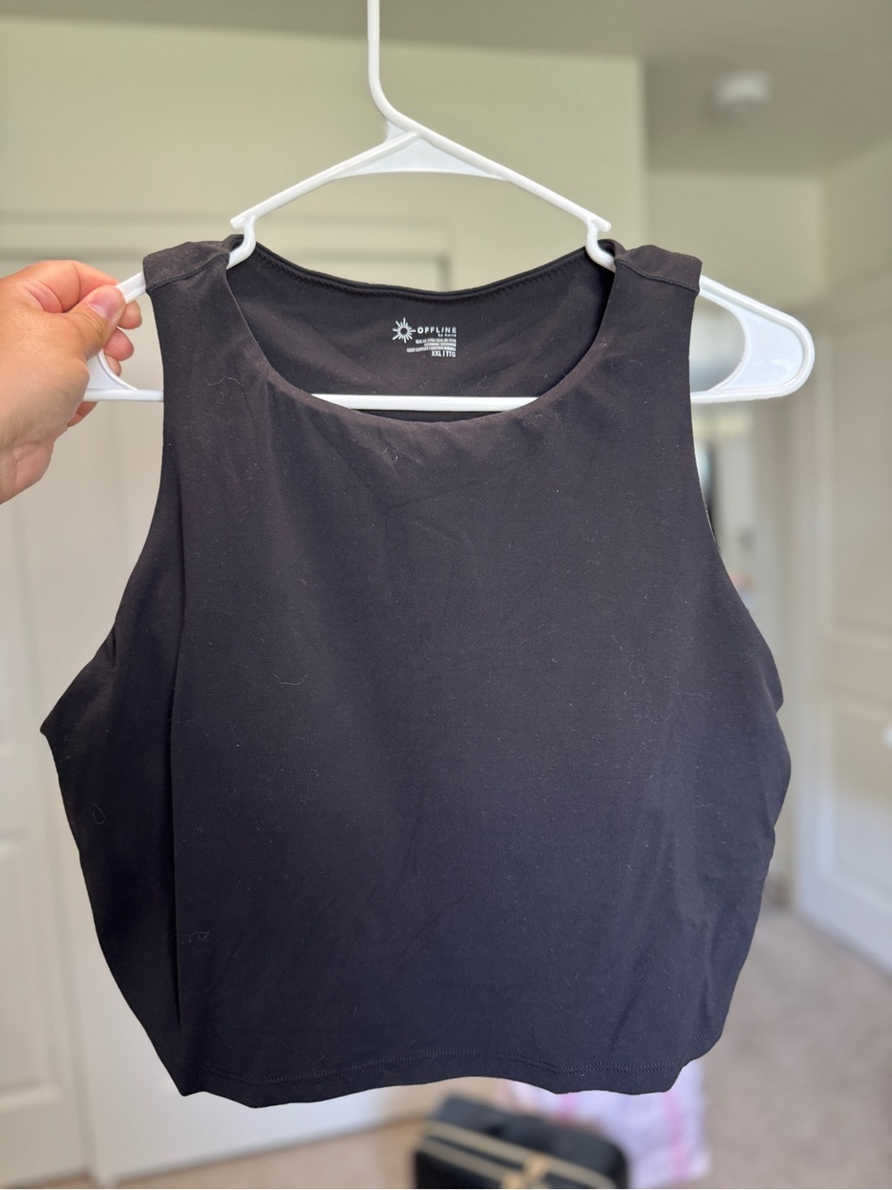 aerie Black High Neck Crop Tank